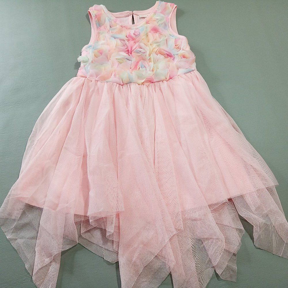 Cat & Jack Little Girls Dress 5T Pink Floral Twill Ruffle Tutu Mesh Tulle Lace